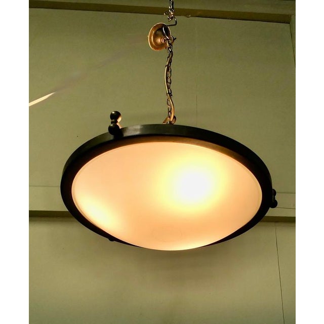 1930s Art Deco Opalescent Glass Up Pendant Light, 1930 For Sale - Image 5 of 8