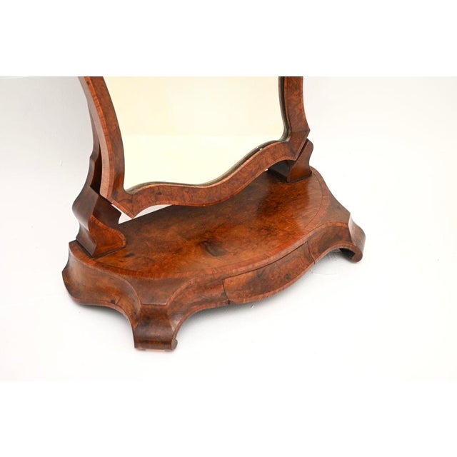 Brown Antique Victorian Burr Walnut Vanity Mirror, 1860 For Sale - Image 8 of 11