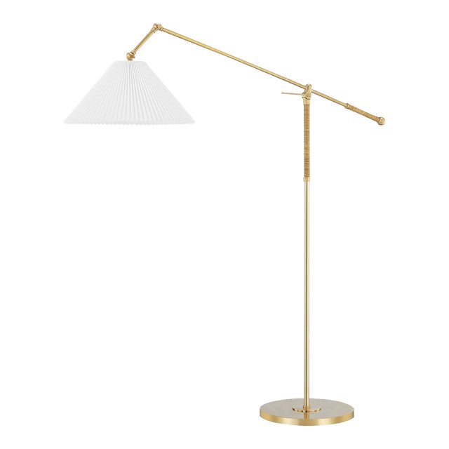 Hudson Valley Lighting Mark D. Sikes Dorset Brass and Rattan 1-Light Floor Lamp For Sale