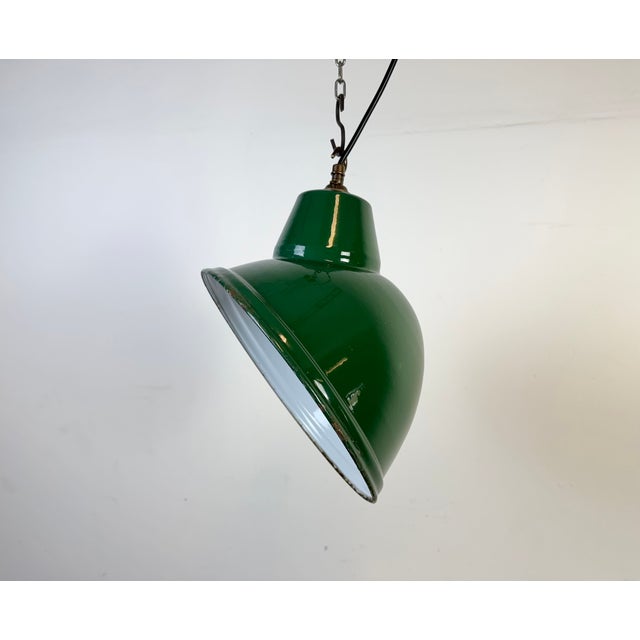 Industrial Green Enamel Factory Pendant Lamp, 1960s For Sale - Image 4 of 16