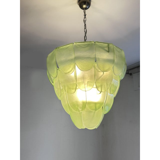 Luxury modern Chromed chandelier with green "Petals" in Murano glass. Hand-made in Murano glass , all made in Italy ,a...