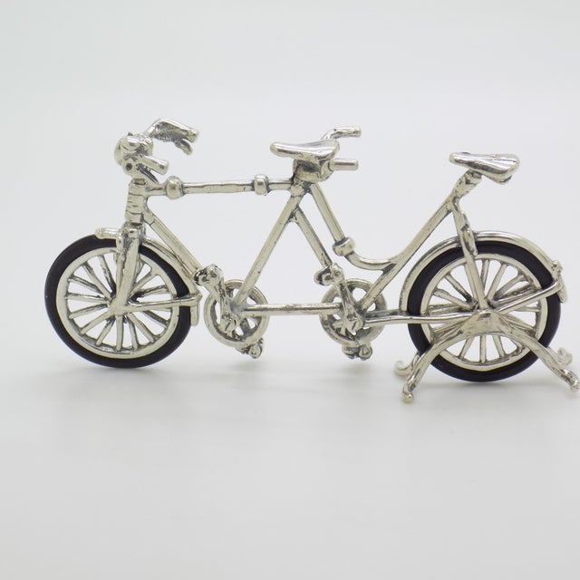 1980s Vintage Italian Handmade Genuine Silver Tandem Bicycle Figurine, 1980s For Sale - Image 5 of 12