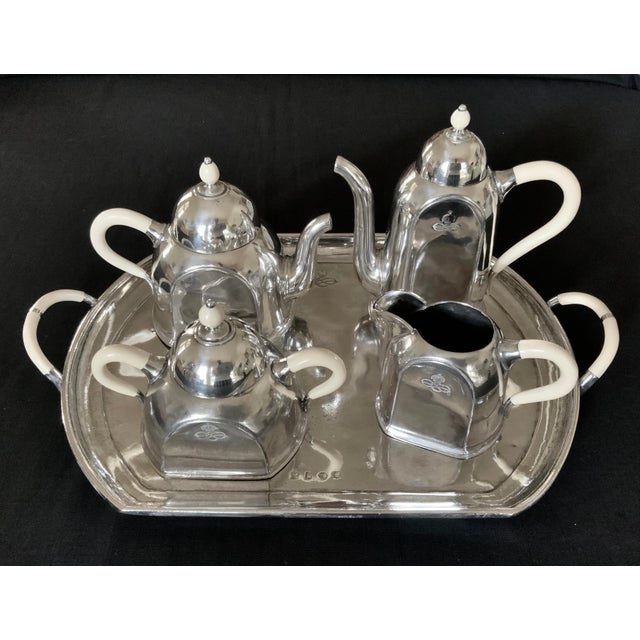 1950s Ocean Liner Silver Plated Pewter Tea Service Maritime Tea Set Cosulich Line Cosi Tabellini Italy - Set of 5 For Sale - Image 4 of 11
