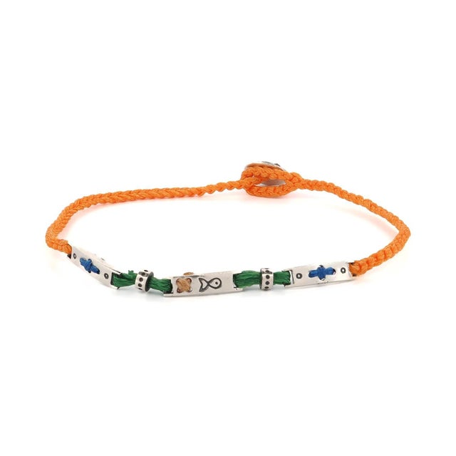 Metal Sterling Silver Spiritual Symbols Orange Woven Hope Braided Bracelet For Sale - Image 7 of 7