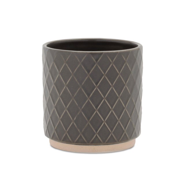 Contemporary Ceramic Diamond Pattern Planter (Set of 2) For Sale - Image 3 of 3