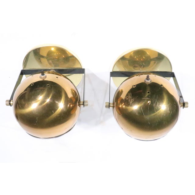 Mid 20th Century Mid Century Brass Ball Pin Up Sconces Wall Light Spotlight Light Table Lamps - Pair For Sale - Image 10 of 14