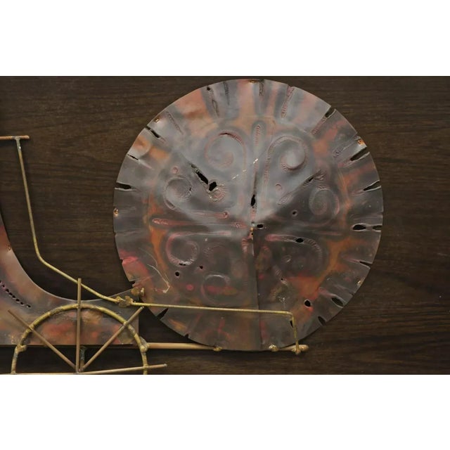 Brown Vintage Mid Century Modern Brutalist Gilt Metal Horse & Chariot Wall Art For Sale - Image 8 of 11