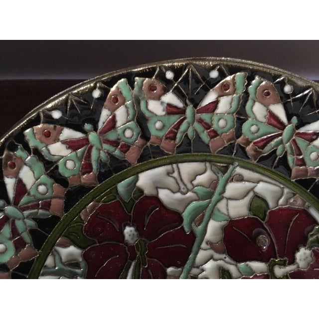 Hand Painted Floral Butterfly Cloisonné Decorative Plate For Sale - Image 5 of 11