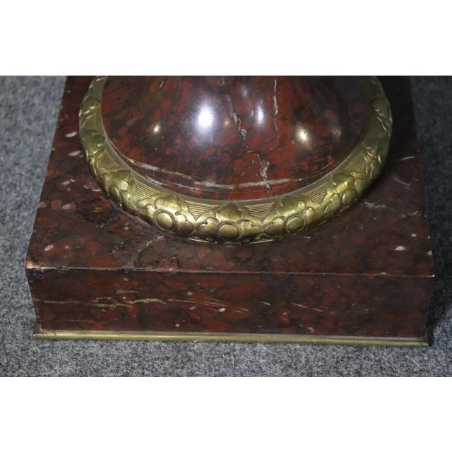 19th C Pair Palace Sized Rouge Marble and Bronze Mounted Cassolettes Urns For Sale - Image 4 of 16