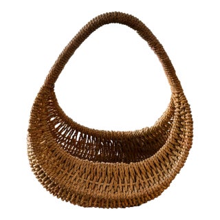 Vintage Twisted Rope Hanging Basket With Sculptural Arch Handle For Sale