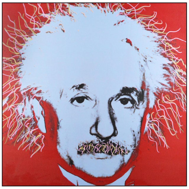 Pop Art Late 20th Century Einstein - State I Pop Art Red Screenprint on Canvas With Hand Embellishment Steve Kaufman For Sale - Image 3 of 7