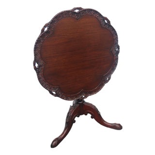 Charak Furniture 1930s Chippendale Hand Carved Mahogany Tilt Top Table 6662 For Sale