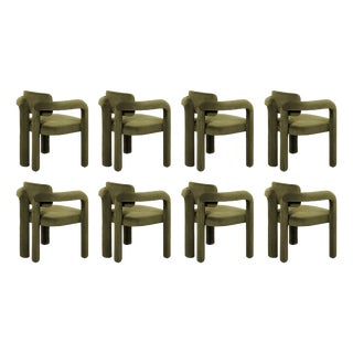 Double Arch Dining Chairs in Forest Green Cotton Velvet from Insidherland, Set of 8 For Sale