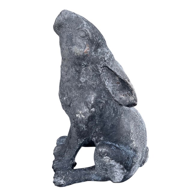 Vintage Cast Iron Moon-Gazing Hare Garden Statue For Sale - Image 4 of 7