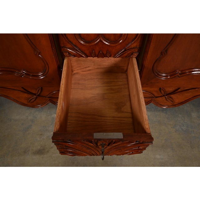 Brown Baker Furniture French Provincial Louis XV Carved Cherry Wood Sideboard Credenza or Bar Cabinet For Sale - Image 8 of 13