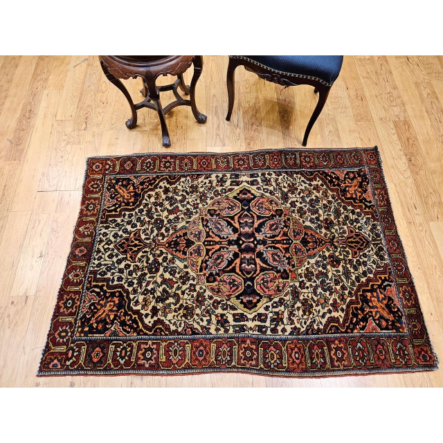 19th Century 19th Century Farahan Rug, Hand-Knotted Wool, Floral Pattern, Tan & Navy, 4x5 For Sale - Image 5 of 16