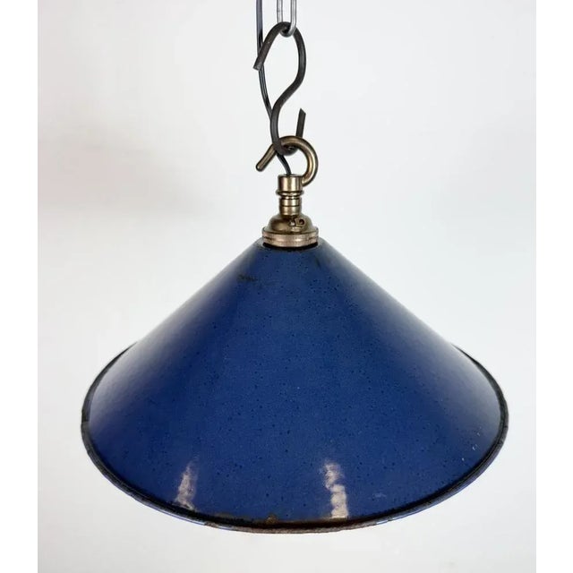 British Industrial Blue Enamel Factory Pendant Lamp, 1950s For Sale - Image 6 of 15