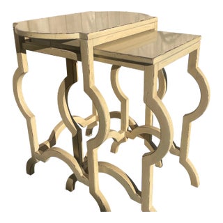 French Country Nesting Tables by Baker – Set of 2, Cream Lacquer Curved-Leg Design, 1970s For Sale