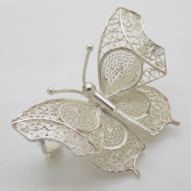 Vintage Italian Handmade Genuine Silver Filigree Butterfly Life Size Figurine / Brooch For Sale - Image 4 of 10