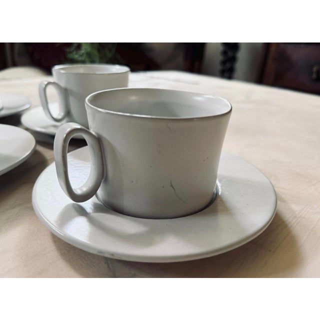 Set of Four (4) Vintage Bennington Pottery Cream Glaze Coffee Mug and Saucer For Sale - Image 9 of 10