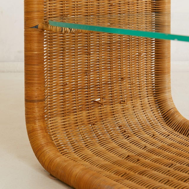 French Rattan + Glass Shelf in the Manner of Louis Sognot, 1960s For Sale In Chicago - Image 6 of 9