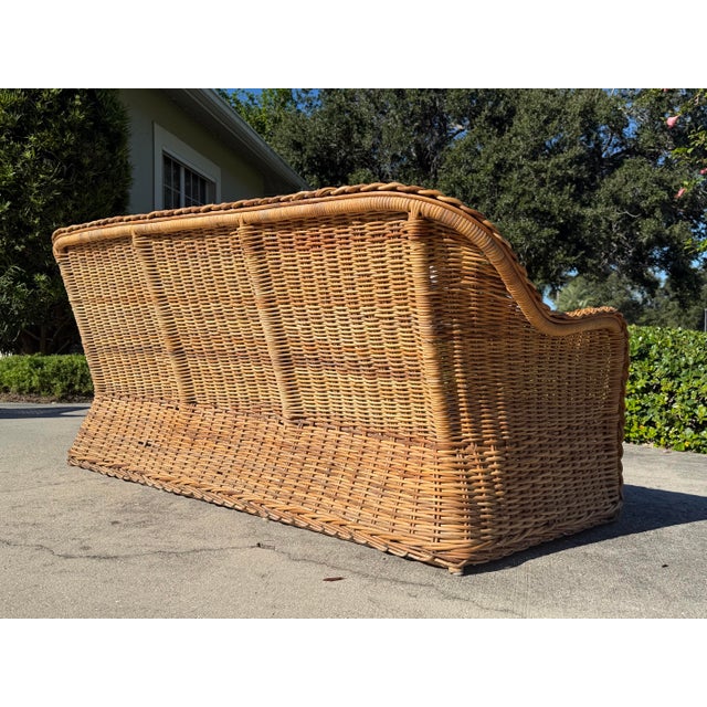 Brown Vintage 72” Handwoven Rattan Sofa With Large Braid Trim For Sale - Image 8 of 12