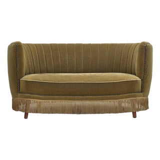 Danish 2-Seater Banana Sofa in Green Furniture Velour, 1970s For Sale