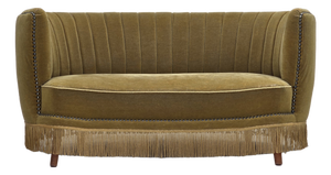 Danish 2-Seater Banana Sofa in Green Furniture Velour, 1970s