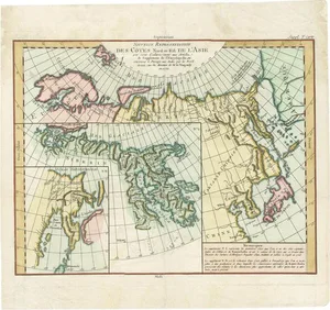 Antique Map of the North and East Coast of Asia by Vaugondy, 1750