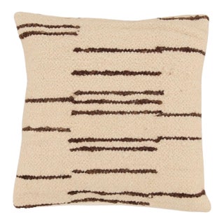 Ivory & Chocolate Modern Stripe Wool Pillow For Sale
