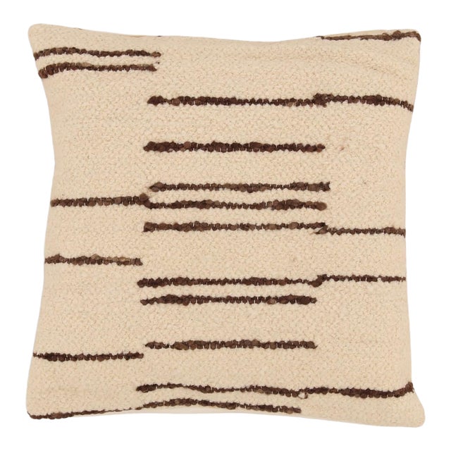 Ivory & Chocolate Modern Stripe Wool Pillow For Sale