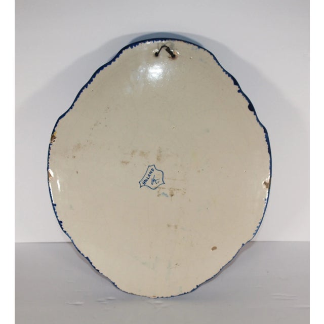 Two Antique Dutch Royal Makkum Delft Blue & White Plaques W/ Dutch Fishing Vessels For Sale - Image 4 of 11