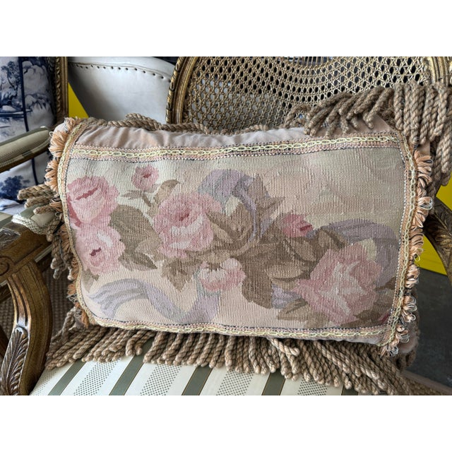 French Aubusson Fringed Decorative Pillow For Sale - Image 3 of 8