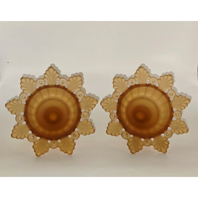 1950s Pair of Vintage Westmoreland “Ring and Petal” Amber Glass Candle Holders For Sale - Image 5 of 8