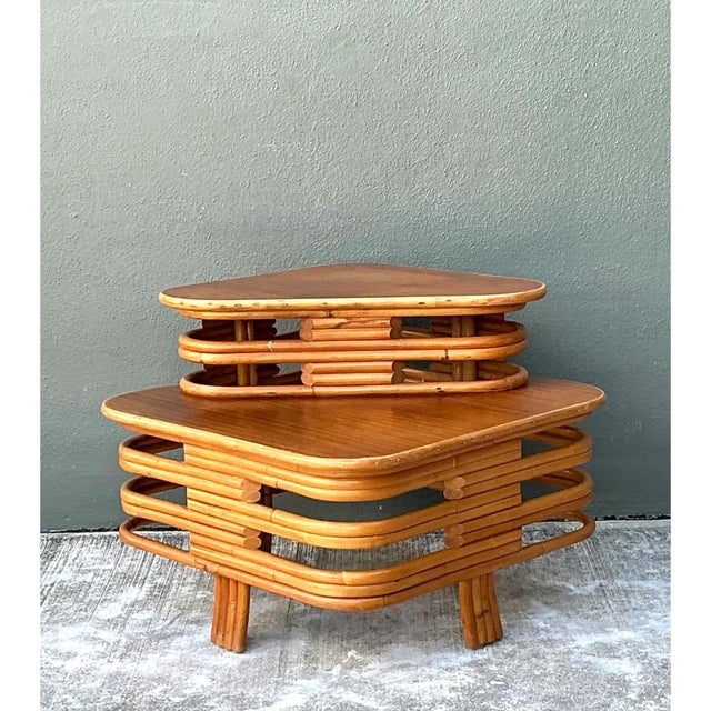 Mid 20th Century Vintage Stacked Rattan Side Table After Paul Frankl For Sale - Image 5 of 12