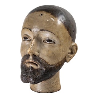 17th or 18th Century Spanish Colonial Santos Polychrome Head For Sale
