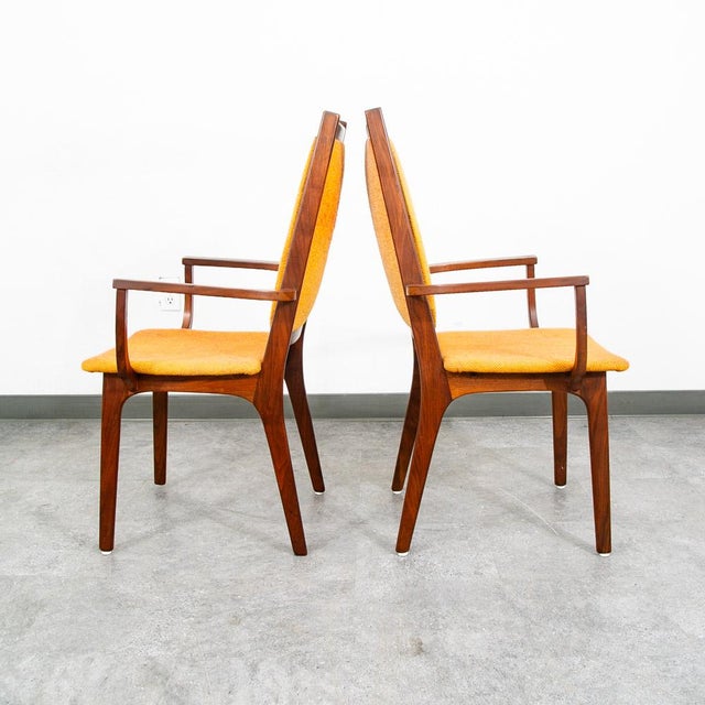 Mid Century Modern Dining Chairs Set 8 Armchairs Orange Solid Walnut MCM Captain For Sale In Sacramento - Image 6 of 12