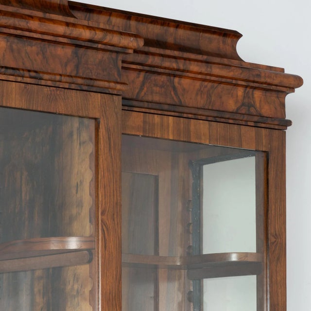 Large Walnut Display Cabinet Bookcase With Adjustable Shelves, Sweden Circa 1850-70 For Sale - Image 6 of 9
