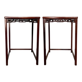 Antique Chinese Carved Hardwood Side Tables, Pair With Great Design and Quality For Sale