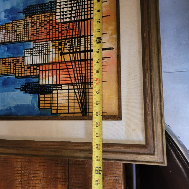 Mid-Century Modern Cityscape Oil Painting For Sale - Image 10 of 10