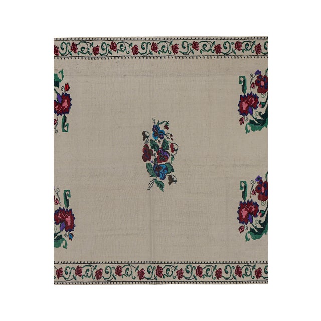 Mid-Century Modern Vintage Aubusson Floral Turkish Kilim Rug 5'5'' X 6'5'' For Sale - Image 3 of 11