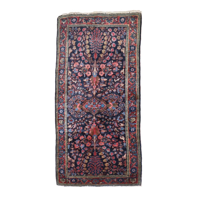 Early 20th Century Navy sarouk Mini Rug - 2'1" x 4' For Sale