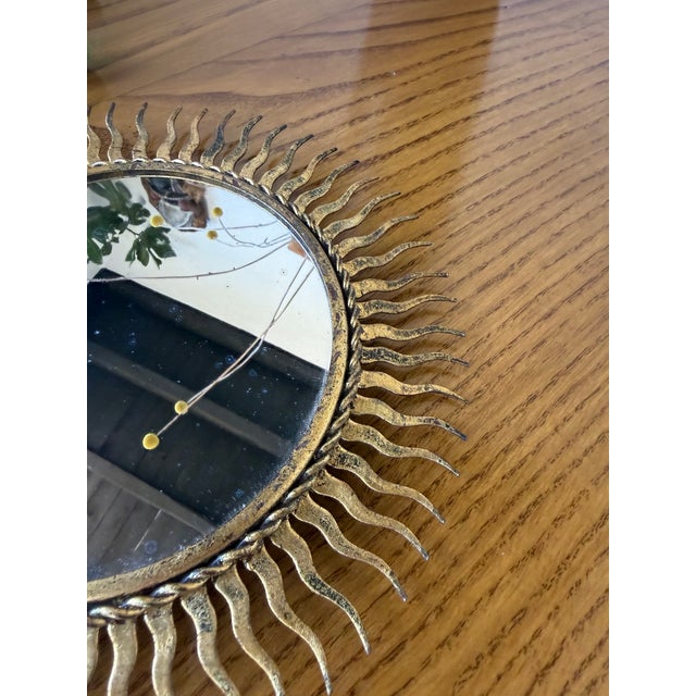 Patinated Gold Sunburst Mirror, 1970s For Sale - Image 9 of 18