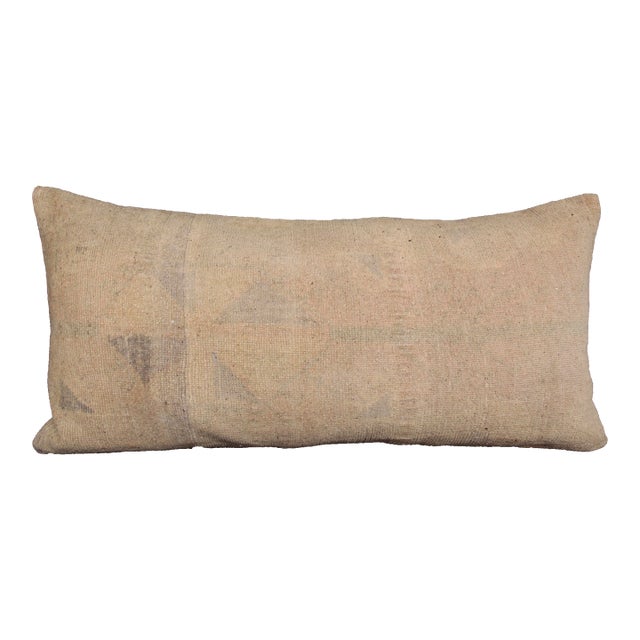 Handmade Oushak Muted Tone Vintage Rug Pillow Cover -19'' X 38'' For Sale