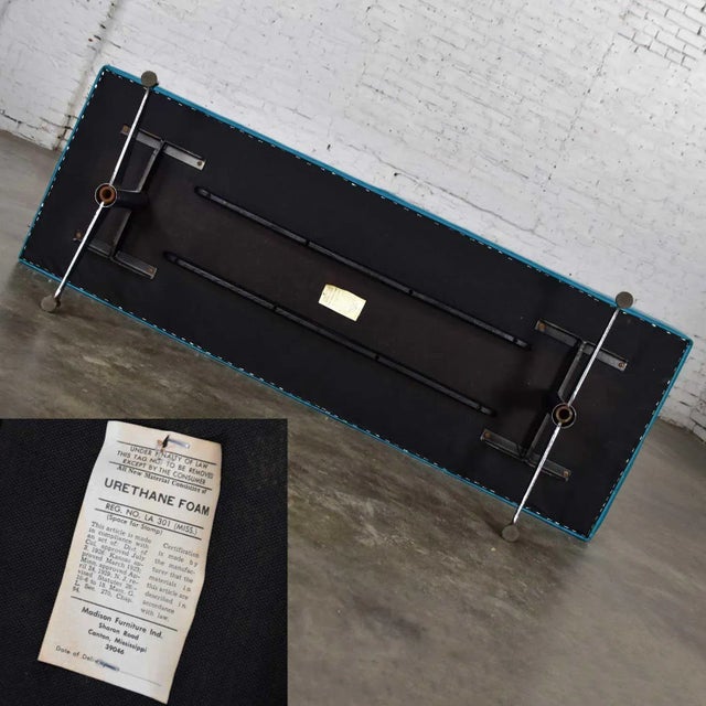 Mid 20th Century Bench Daybed Turquoise Vinyl Faux Leather & Chrome After Arthur Umanoff for Madison Furniture Co For Sale - Image 12 of 13
