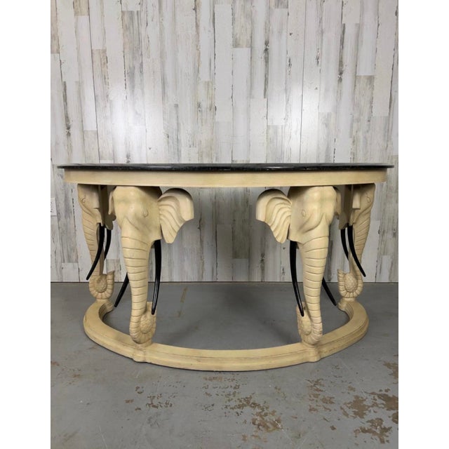 Mid-Century Modern 1990s Carved Wood Elephants With Tessellated Stone Top Desk For Sale - Image 3 of 17
