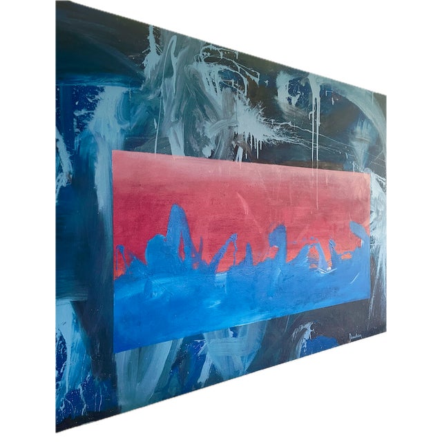 Abstract Vintage Large Signed "Engulfed Ocean Sunset" Abstract Painting For Sale - Image 3 of 8