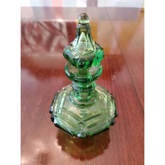 Art Nouveau Vintage Mid Century Modern Emerald Green Perfume Bottle For Sale - Image 3 of 6