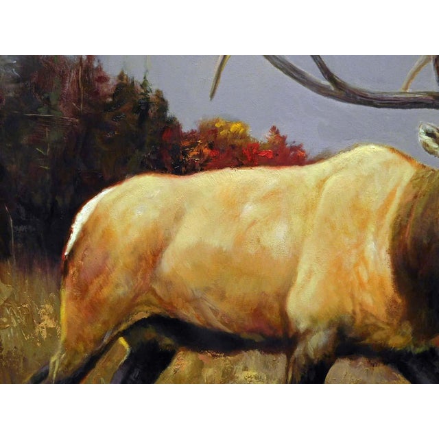 Impressionist Dave Merrill "Battle Field" Unframed Original Oil Hand Signed Elk For Sale - Image 3 of 5