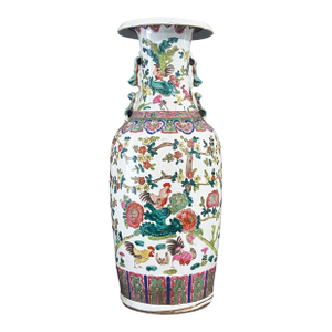 Vintage Chinoiserie Famille Verte Style Porcelain Vase W/Rooster 23.5" H